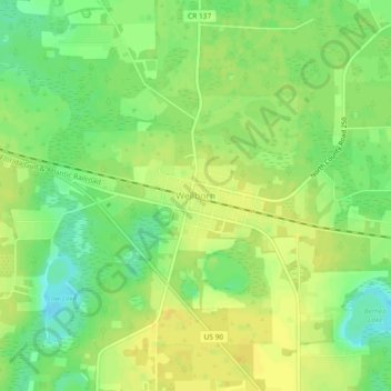 Carte topographique Wellborn, altitude, relief