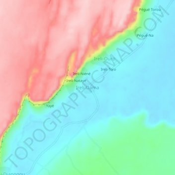 Carte topographique Ireli-Dama, altitude, relief
