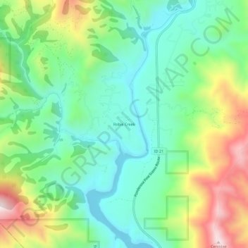 Carte topographique Robie Creek, altitude, relief
