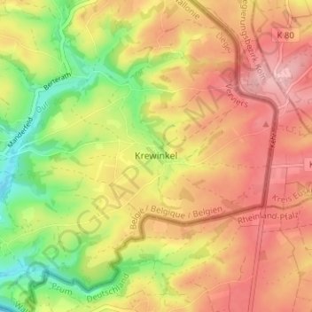 Carte topographique Krewinkel, altitude, relief