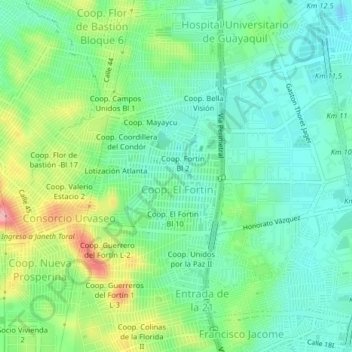 Carte topographique Coop. El Fortin - Bl 4, altitude, relief