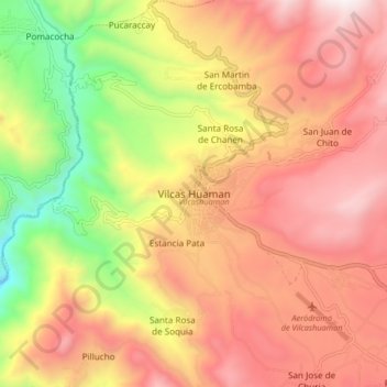 Carte topographique Vilcas Huaman, altitude, relief