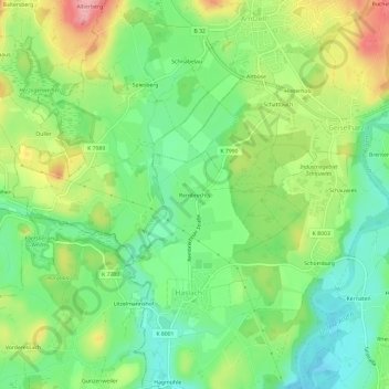 Carte topographique Rembrechts, altitude, relief