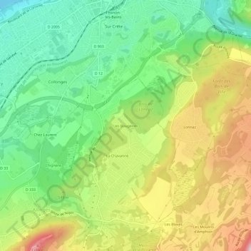 Carte topographique Les Bougeries, altitude, relief