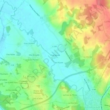 Carte topographique Chez Merlet, altitude, relief