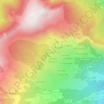 Carte topographique La Tuvière, altitude, relief