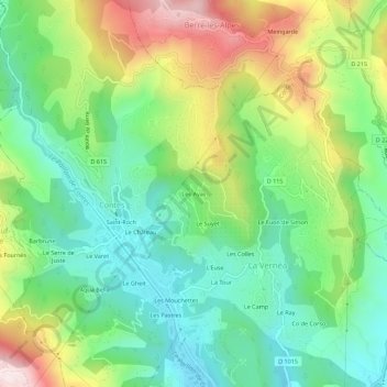 Carte topographique Les Ayas, altitude, relief