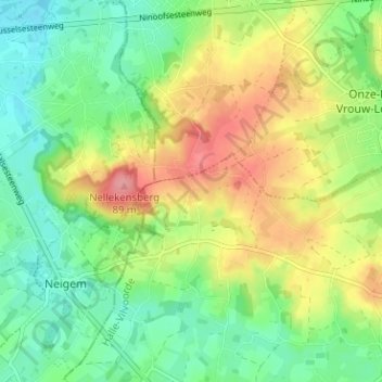 Carte topographique Woestijn, altitude, relief