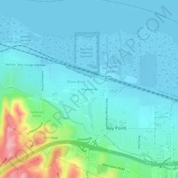 Carte topographique Shore Acres, altitude, relief