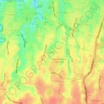 Carte topographique Cilodong, altitude, relief
