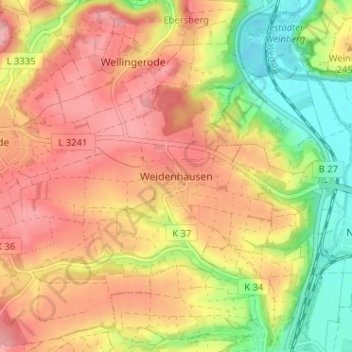 Carte topographique Weidenhausen, altitude, relief