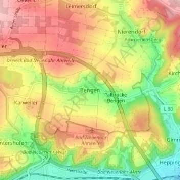 Carte topographique Bengen, altitude, relief