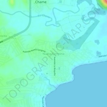 Carte topographique Nueva Gorgona, altitude, relief