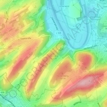 Carte topographique Isenberg, altitude, relief