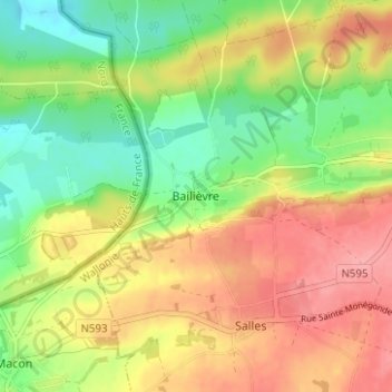 Carte topographique Bailièvre, altitude, relief