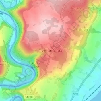 Carte topographique Tidenham Chase, altitude, relief