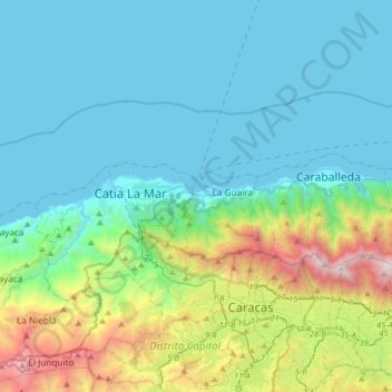 Carte topographique Maiquetía, altitude, relief
