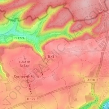 Carte topographique Romain, altitude, relief