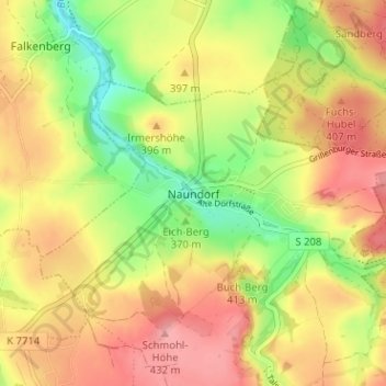 Carte topographique Naundorf, altitude, relief