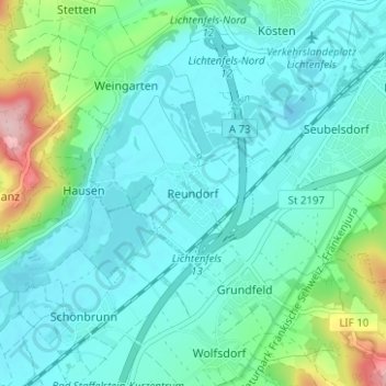 Carte topographique Reundorf, altitude, relief