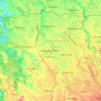 Carte topographique Gunung Sindur, altitude, relief