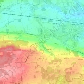 Carte topographique Obermühle, altitude, relief