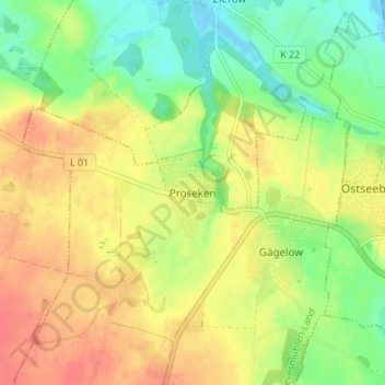 Carte topographique Proseken, altitude, relief