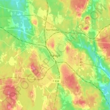 Carte topographique Nässjö, altitude, relief