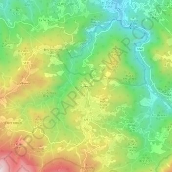 Carte topographique Piampaludo, altitude, relief