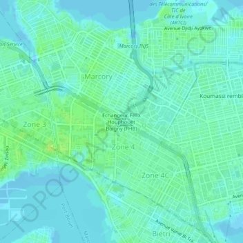 Carte topographique Échangeur Félix Houphouët Boigny (FHB), altitude, relief