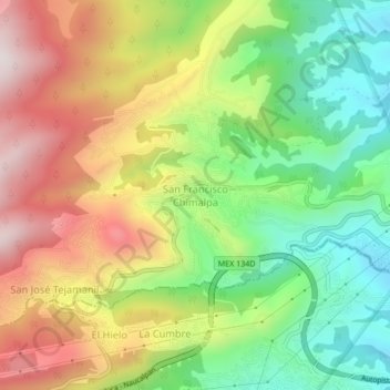 Carte topographique San Francisco Chimalpa, altitude, relief