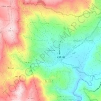 Carte topographique Sangunhedo, altitude, relief
