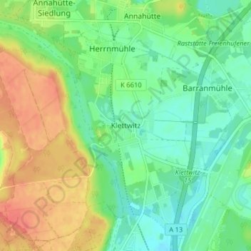 Carte topographique Klettwitz, altitude, relief