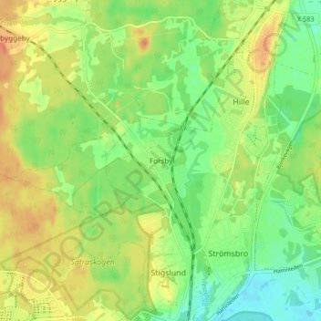 Carte topographique Forsby, altitude, relief