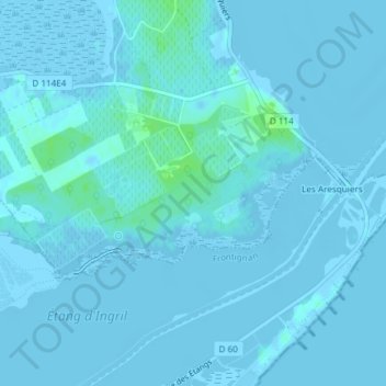 Carte topographique Bois des Aresquiers, altitude, relief