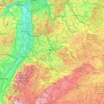 Carte topographique Neckarbecken, altitude, relief