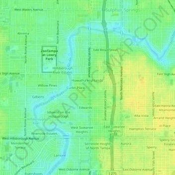 Carte topographique Woodcleft, altitude, relief