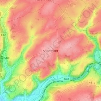 Carte topographique Andrimont, altitude, relief