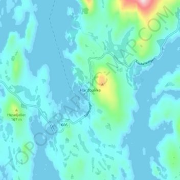 Carte topographique Hardbakke, altitude, relief