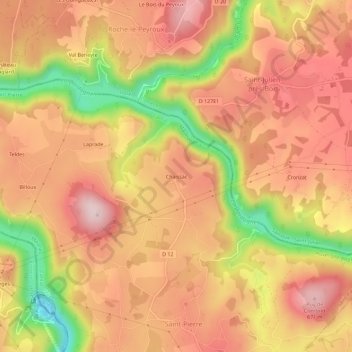 Carte topographique Chaissac, altitude, relief