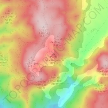 Carte topographique Puntal del Zaragozano, altitude, relief