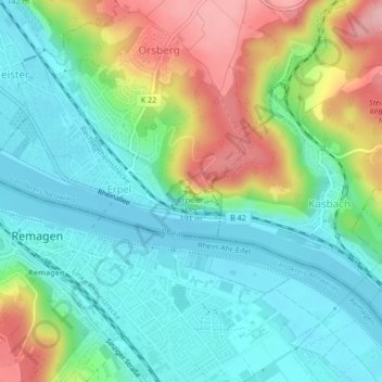 Carte topographique Erpeler Ley, altitude, relief