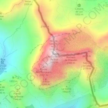 Carte topographique Les Cornettes de Bise, altitude, relief