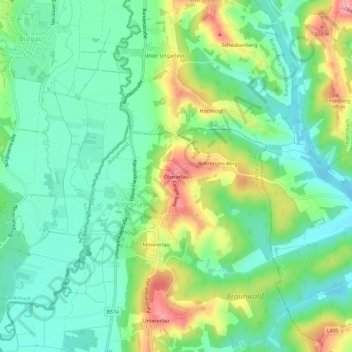 Carte topographique Obererlau, altitude, relief