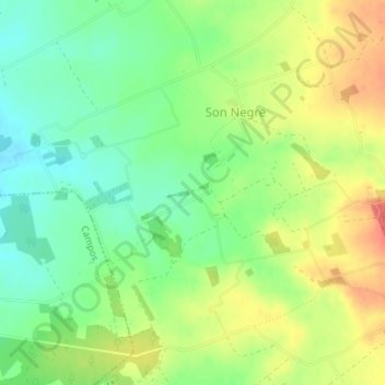 Carte topographique Cas Coix, altitude, relief