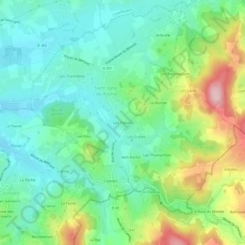 Carte topographique Les Traives, altitude, relief