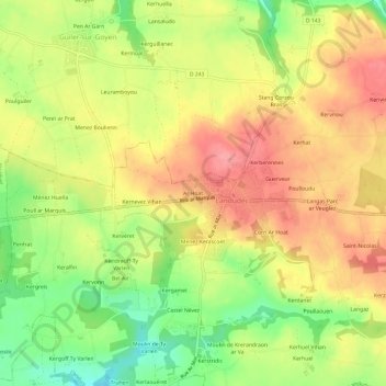 Carte topographique Ar Hoat, altitude, relief
