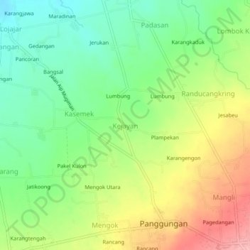 Carte topographique Kejayan, altitude, relief
