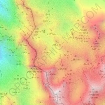Carte topographique Jou de los Cabrones, altitude, relief
