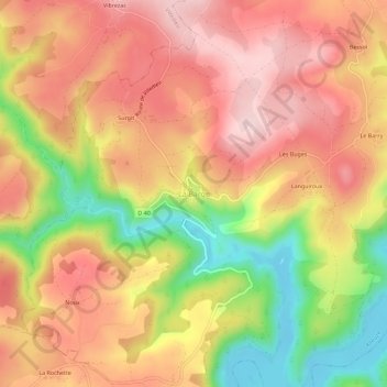 Carte topographique La Barge, altitude, relief